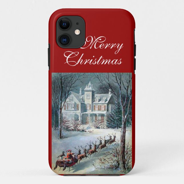 Merry Christmas Santa Sleigh Snow and House Scene Case-Mate iPhone Case (Back)