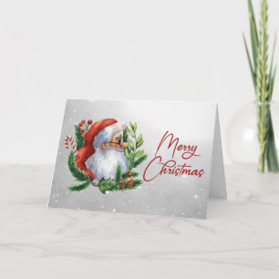 Merry Christmas Santa Snow Watercolor Holiday Card