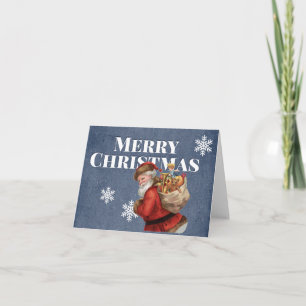 Merry Christmas Santa Snowflake Vintage Navy Blue Holiday Card