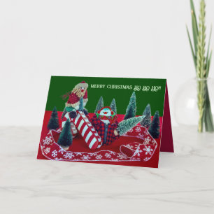 Merry Christmas Santa snowman fun funny comical Holiday Card