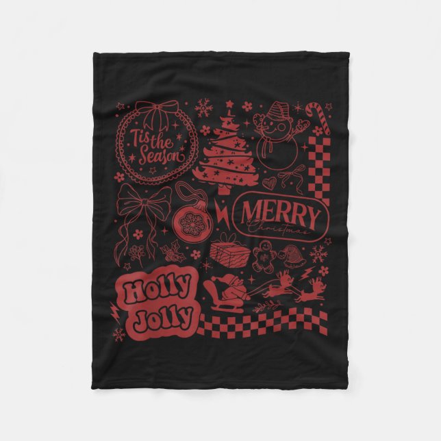 Merry Christmas Santa Snowman Reindeer Tis The Sea Fleece Blanket (Front)