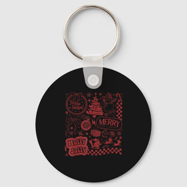 Merry Christmas Santa Snowman Reindeer Tis The Sea Keychain (Front)