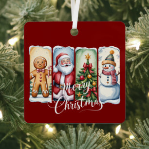 Merry Christmas Santa Snowman Xmas Tree Winter Metal Ornament