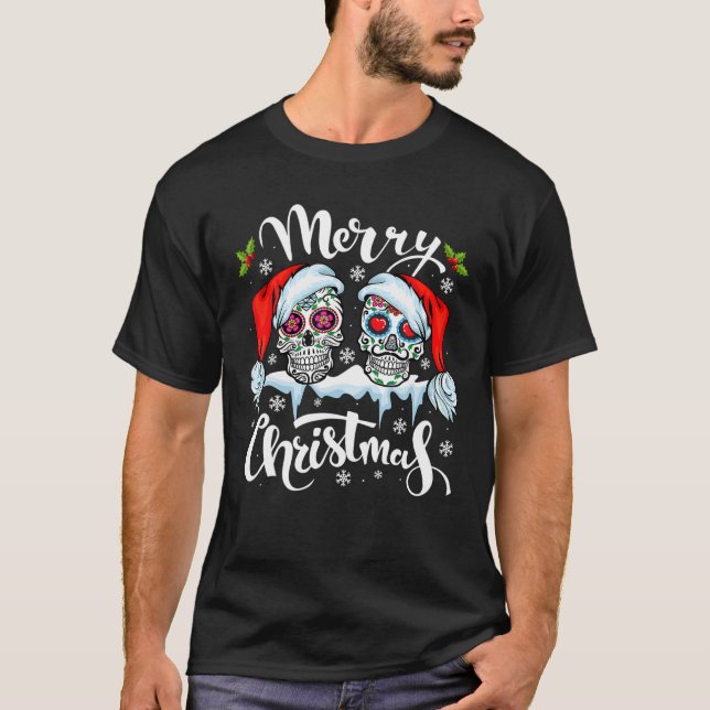 Merry Christmas Santa Sugar Skull Christmas Family T-Shirt (Front)