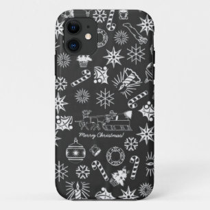 Merry Christmas Santa Symbols, Black and White iPhone 11 Case