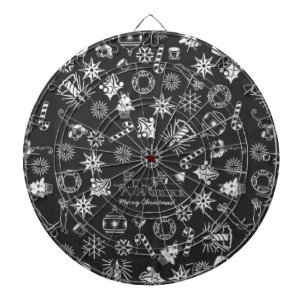 Merry Christmas Santa Symbols, Black and White Dartboard