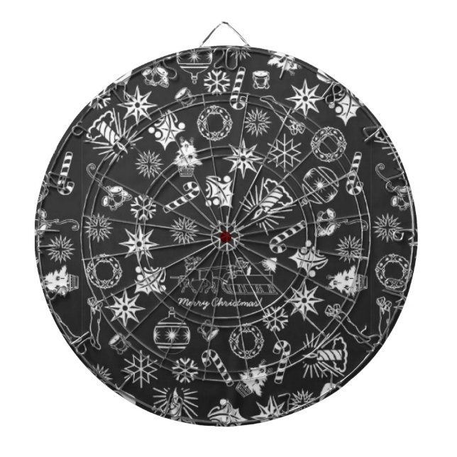 Merry Christmas Santa Symbols, Black and White Dartboard (Front)
