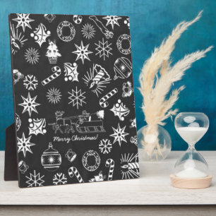 Merry Christmas Santa Symbols, Black and White Plaque