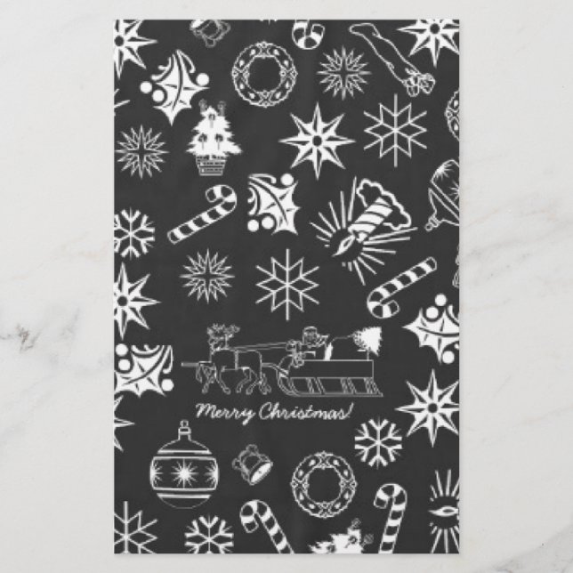 Merry Christmas Santa Symbols, Black and White Stationery (Front)