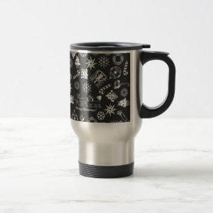 Merry Christmas Santa Symbols, Black and White Travel Mug