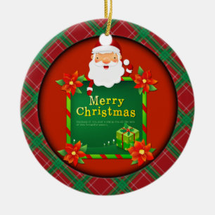 Merry Christmas Santa Tartan Plaid Ceramic Ornament