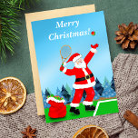 Merry Christmas Santa Tennis Holiday Card<br><div class="desc">Santa is practicing his serves before he has to work! A fun Christmas card for a tennis lover! Send to your friends,  family,  and even your Tennis Pro!</div>