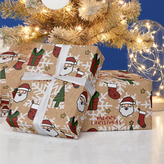 Merry Christmas Santa Themed Kraft Brown Holiday Wrapping Paper (Holidays)