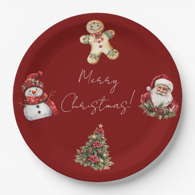 Merry Christmas Santa Tree Christmas  Paper Plate (Front)
