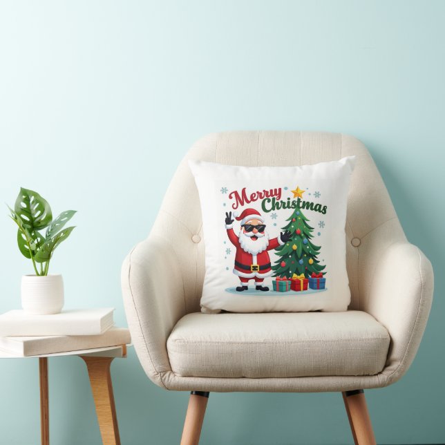 Merry Christmas  | Santa & Tree Design Throw Pillow (Chair)