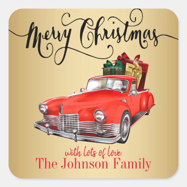 Merry Christmas Santa Truck Square Sticker (Front)