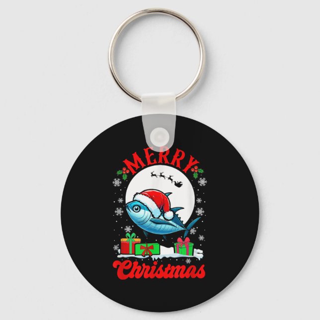 Merry Christmas Santa Tuna Xmas Box Funny Fishing  Keychain (Front)