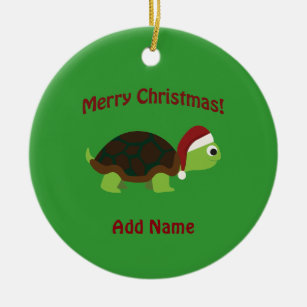 Merry Christmas! Santa Turtle Ceramic Ornament