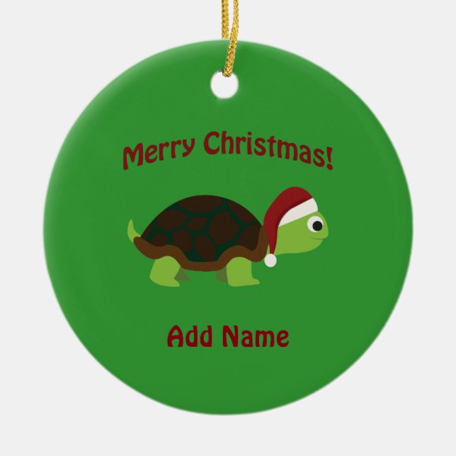 Merry Christmas! Santa Turtle Ceramic Ornament (Front)
