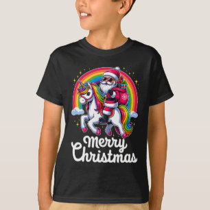 Merry Christmas Santa Unicorn Girls Kids Funny Xma T-Shirt
