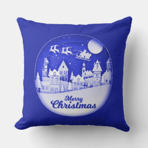 Merry Christmas Santa Winter Village Throw Pillow