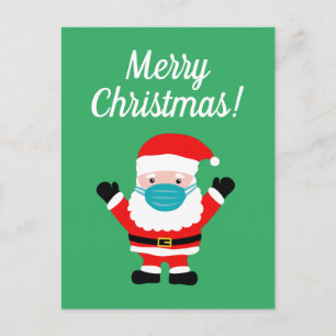 Merry Christmas Santa with face mask on custom Holiday Postcard