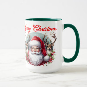 Merry Christmas Santa with Reindeer Mug