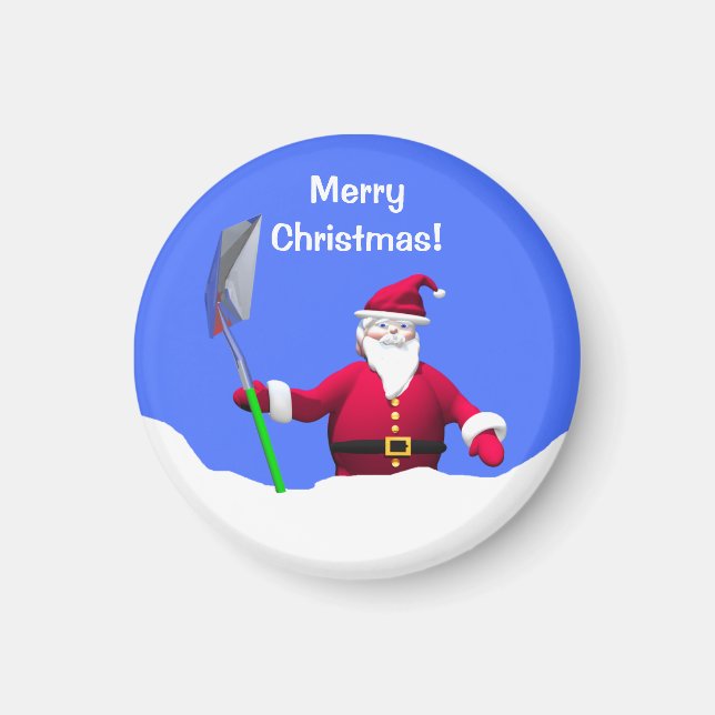 Merry Christmas Santa with Shovel Magnet (Front)
