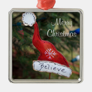 Merry Christmas Santa's Believe Hat Metal Ornament