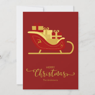 Merry Christmas Santa's Sleigh Red Christmas Card