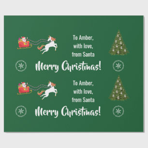 Merry Christmas Santa's Sleigh Unicorn Personalize Wrapping Paper