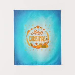 Merry Christmas Saying with Blue Ocean Design Tapestry