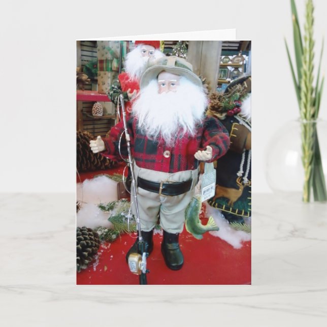 MERRY CHRISTMAS SAYS FISHERMAN SANTA HOLIDAY CARD (Front)