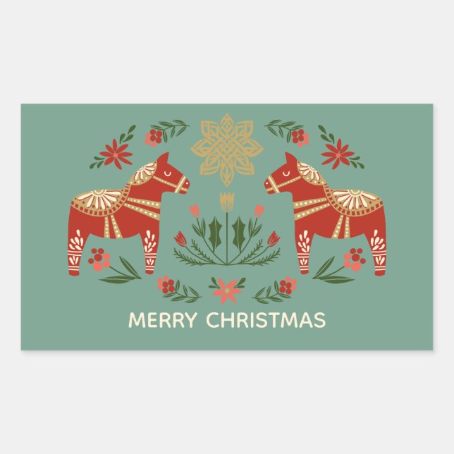 Merry Christmas scandi dala horse Sticker (Front)