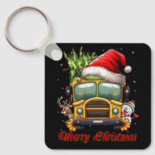 Merry Christmas School Bus Driver X-mas Snowman Re Keychain