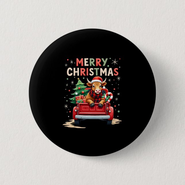 Merry Christmas Scottish Highland Cow Xmas Farm An 2 Inch Round Button (Front)