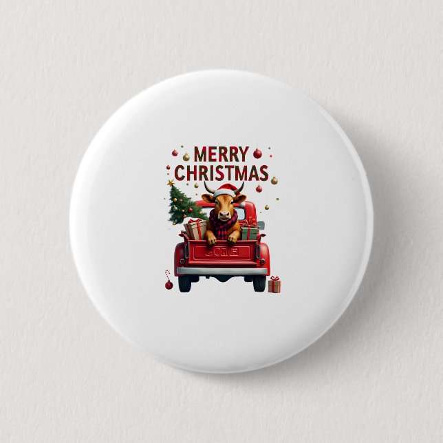 Merry Christmas Scottish Highland Cow Xmas Farm An 2 Inch Round Button (Front)