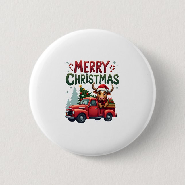 Merry Christmas Scottish Highland Cow Xmas Farm An 2 Inch Round Button (Front)