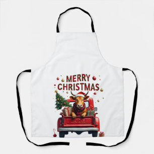 Merry Christmas Scottish Highland Cow Xmas Farm An Apron