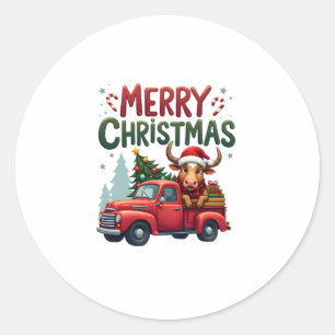 Merry Christmas Scottish Highland Cow Xmas Farm An Classic Round Sticker