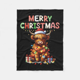 Merry Christmas Scottish Highland Cow Xmas Farm An Fleece Blanket