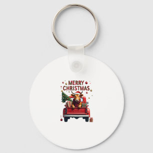 Merry Christmas Scottish Highland Cow Xmas Farm An Keychain