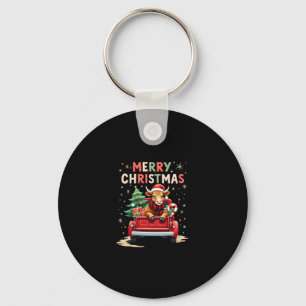 Merry Christmas Scottish Highland Cow Xmas Farm An Keychain