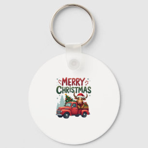 Merry Christmas Scottish Highland Cow Xmas Farm An Keychain