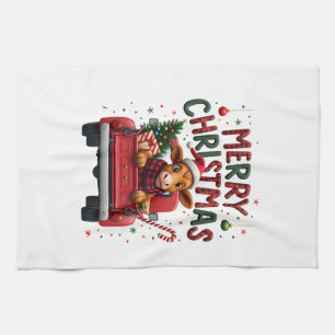 Merry Christmas Scottish Highland Cow Xmas Farm An Kitchen Towel