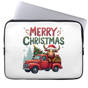 Merry Christmas Scottish Highland Cow Xmas Farm An Laptop Sleeve