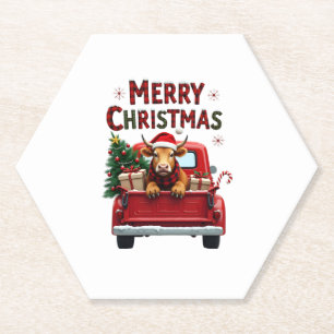 Merry Christmas Scottish Highland Cow Xmas Farm An Paper Coaster