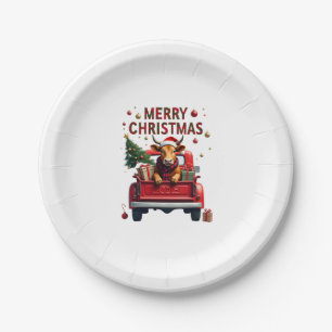 Merry Christmas Scottish Highland Cow Xmas Farm An Paper Plate