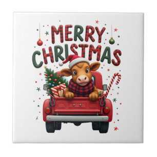 Merry Christmas Scottish Highland Cow Xmas Farm An Tile