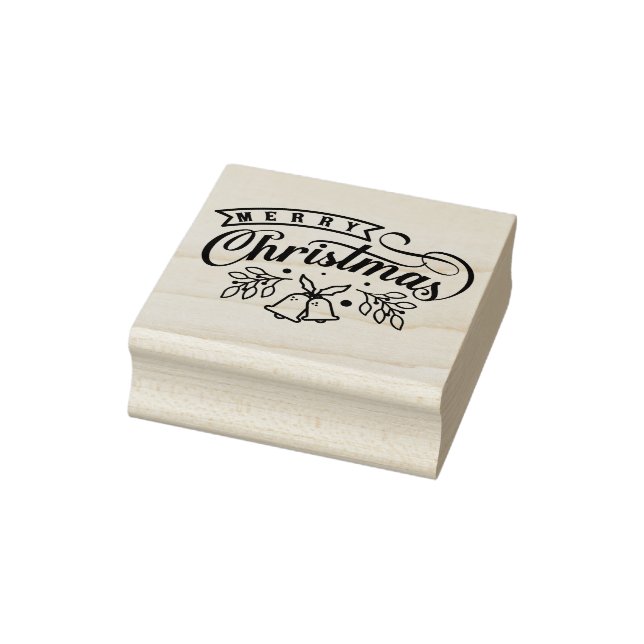 Merry Christmas Scrapbook Bell Banner Rubber Stamp (Stamp)